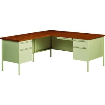 Image for Hirsh L Shape Putty/Oak 4-Drawer Executive Desk, 72" X 66" W/ Left Return from HD Supply