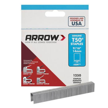 Arrow T50 9/16" Staples, Steel, Package Of 1250