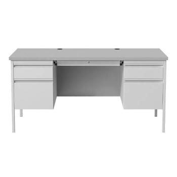Office Dimensions Double Pedestal Office Desk With Center Drawer For Home, Office, Or School, 30" D X 60" W, Light Gray / Gray