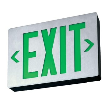 Lithonia Lighting® LE Signatures Series LED Die-Cast Aluminum Black Emergency Exit Sign, Green Letters, Battery Back-Up