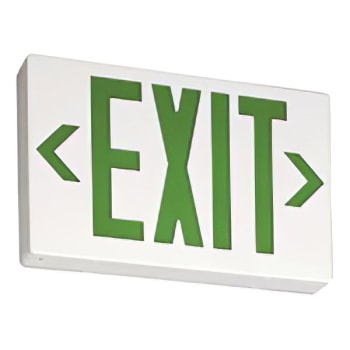 Lithonia Lighting® LE Signatures Series LED Die-Cast Aluminum White Emergency Exit Sign, Green Letters, Battery Back-Up, Self-D
