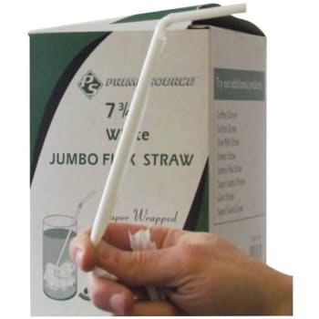 Primesource 7.75" Jumbo White Paper Wrapped Flex Straw Case Of 10000