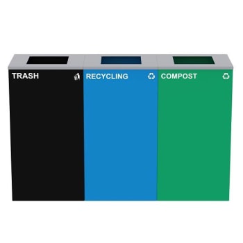 Alpine Industries 87g Steel Blue Recycling Bin - Green Compost Bin Package Of 3