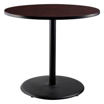 National Public Seating 36"R Café Table 36"H Round Base Mahogany Top Black Frame