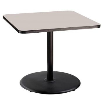 National Public Seating 36"Sq Café Table 30"H Round Base Grey Top Black Frame