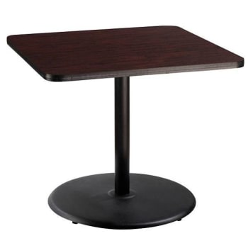 National Public Seating 36"Sq Café Table 30"H Rd Base Mahogany Top Black Frame