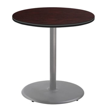 National Public Seating 36"R Café Table 36"H Round Base Mahogany Top Grey Frame