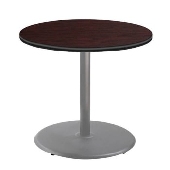 National Public Seating 36"R Café Table 30"H Round Base Mahogany Top Grey Frame