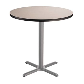 National Public Seating 36" Round Café Table 36"h, X Base Grey Top, Grey Frame