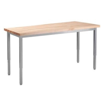 National Public Seating Adjust Steel Table 30 X 60 Butcherblock Top Grey Frame