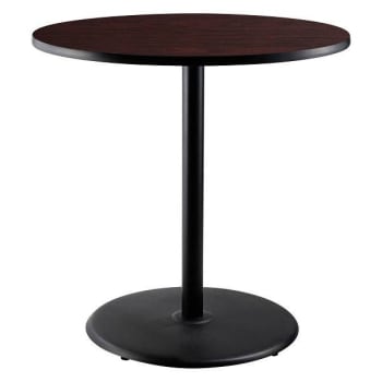 National Public Seating 36"R Café Table 42"H Round Base Mahogany Top Black Frame