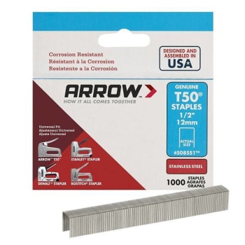 Image for Arrow T50 1/2" Staples, Stainless Steel, Package Of 1000 from HD Supply