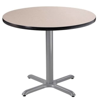 National Public Seating 36" Round Café Table 30"h, X Base Grey Top, Grey Frame