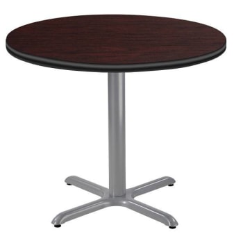Image for National Public Seating 36"R Café Table 30"H, X Base Mahogany Top Grey Frame from HD Supply