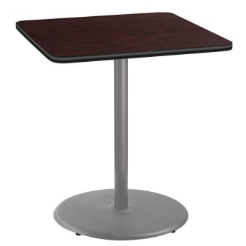 National Public Seating 36"Sq Café Table 42"H Round Base Mahogany Top Grey Frame