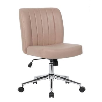 Image for Boss Mid-Back Desk Chair Tan Leathaire Upholstery High Crown Chrome Finish from HD Supply