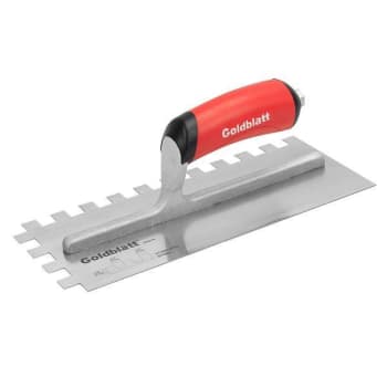 Goldblatt PRO Stainless Steel Square-Notch Trowel, Red Soft Grip, 1/2"X1/2"X1/2"