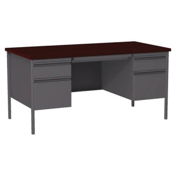 Image for Lorell Fortress Series 60"W Steel Double-Pedestal Writing Desk Charcoal/Mahogany from HD Supply
