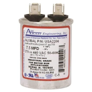Image for Amrad Engineering Usa2206 - 7.5 Mfd, 370/440 Vac - Round Motor Run Capacitor from HD Supply
