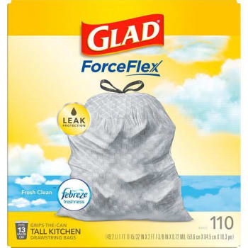 Image for Glad Forceflex Tall Drawstring Bag 1 Gal. Clean Scent Febreze (110-Case) from HD Supply