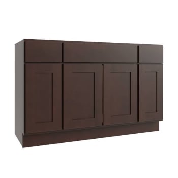 CNC Cabinetry Luxor 4-Door Vanity Base Cabinet, 54"W X 34.5"H, Shaker Espresso