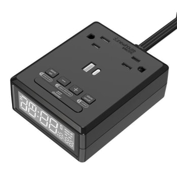 Adamax Newhouse Electric Alarm Clock 2 Power Outlet Plus 1 USB A/1 USB C Port