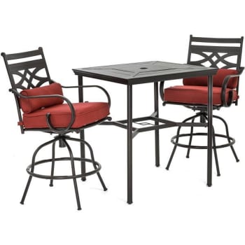 Image for Hanover Montclair Patio Dining Set With 2 Swivel Chairs With Chili Red Cushions from HD Supply