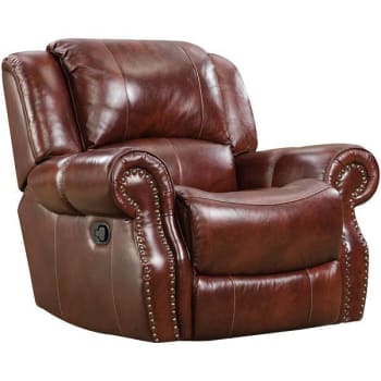 Hanover Aspen Genuine Leather Rocker Recliner Chair, Oxblood