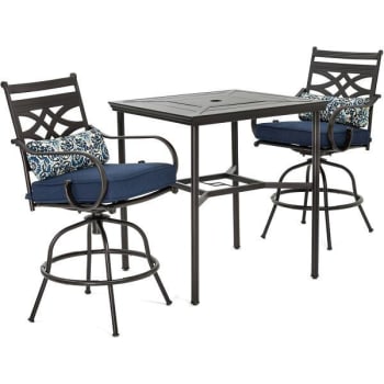 Image for Hanover Montclair Patio Dining Set With 2 Swivel Chairs With Navy Blue Cushions from HD Supply