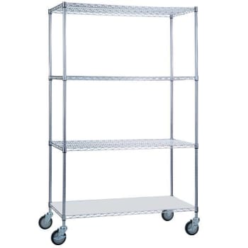 R&B Wire Products® Rolling Wire Shelving Cart 18x36x78 With Solid Bottom Shelf