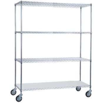 R&B Wire Products® Rolling Wire Shelving Cart 18x60x78 With Solid Bottom Shelf
