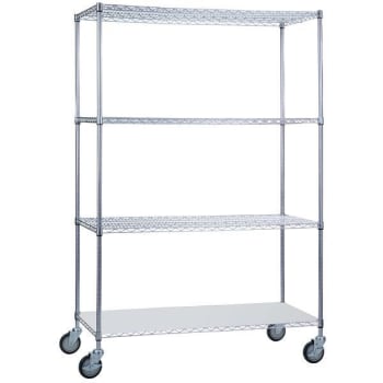 R&B Wire Products® Rolling Wire Shelving Cart 24x48x78 With Solid Bottom Shelf