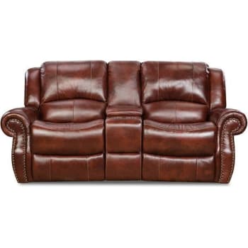 Image for Hanover Aspen Genuine Leather Double-Reclining Gliding Console Loveseat, Oxblood from HD Supply
