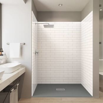 Image for CASTICO 60"X32"X84" Solid Composite Stone Alcove Shower Kit Subway Wall Graphite from HD Supply
