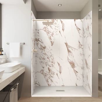 Image for CASTICO 60"X32"X84" Alcove Solid Composite Stone Shower Kit Caramel Walls from HD Supply