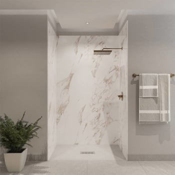 Image for CASTICO 48"X34"X84" Solid Composite Stone Shower Kit Caramel Walls from HD Supply