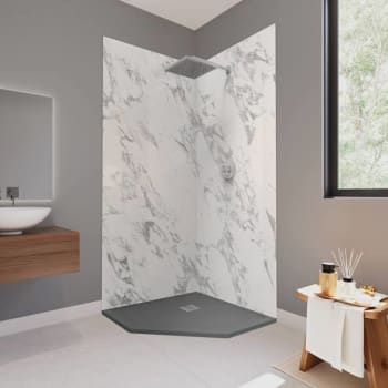 CASTICO Corner Neo 37"X37"X84" Solid Composite Stone Kit Carrara Walls Graphite