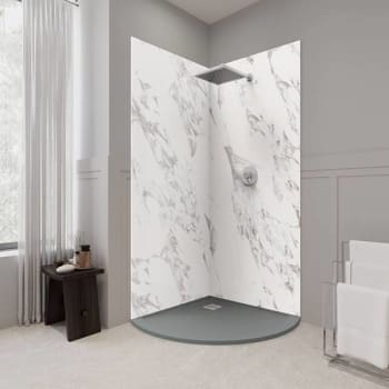 Image for Castico Corner Round 37x37x84" Solid Composite Stone Shower Kit from HD Supply
