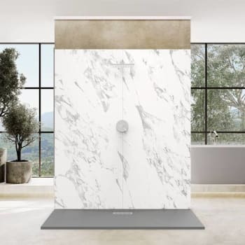 Image for Castico 72x42x84" Solid Composite Stone Alcove Shower Kit Carrara Walls from HD Supply