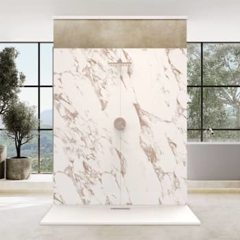 Image for Castico 72x42x84" Solid Composite Stone Alcove Shower Kit Caramel Walls from HD Supply