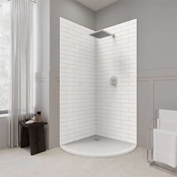 CASTICO Corner Round 37"X37"X84" Solid Composite Stone Kit Subway Walls White