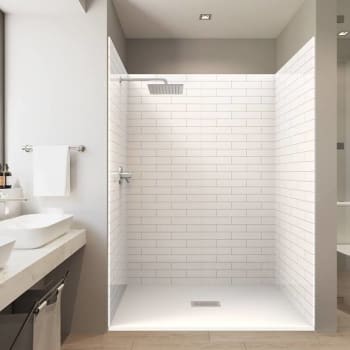 Image for Castico 60x36x84" Solid Composite Stone Alcove Shower Kit - Subway Walls from HD Supply