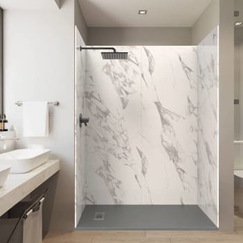 Image for Castico 60x36x84" Alcove Solid Composite Stone Shower Kit - Carrara Walls from HD Supply