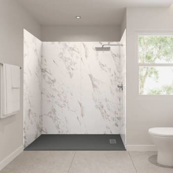 Image for Castico 72x36x84" Solid Composite Stone Alcove Shower Kit Carrara Walls from HD Supply