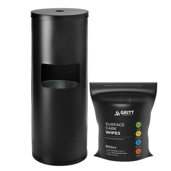 Image for Gritt Commercial Wipe Starter Kit, Black Stainless Steel Gym Wipe Dispenser & 800-Count Refill Roll from HD Supply