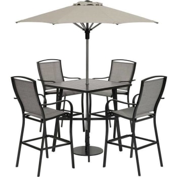 Image for Cape Soleil Richmond 5-Pc Dining Set 38" Slat Bar Table W/4 Bar Chairs, Gunmetal from HD Supply