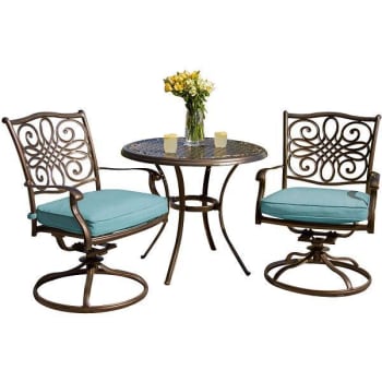 Image for Hanover Traditions Patio Bistro Set With 2 Swivel Rockers With Blue Cushions from HD Supply