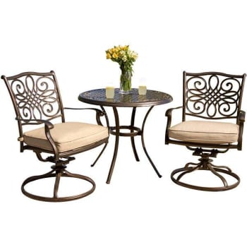 Image for Hanover Traditions Patio Bistro Set With 2 Swivel Rockers With Beige Cushions from HD Supply