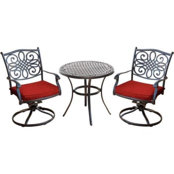 Image for Hanover Traditions Patio Bistro Set With 2 Swivel Rockers With Red Cushions from HD Supply