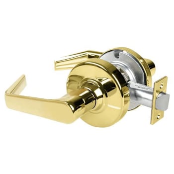 Schlage Grade 2 Passage Lock With Select Vandlgard, Saturn Lever, Bright Brass